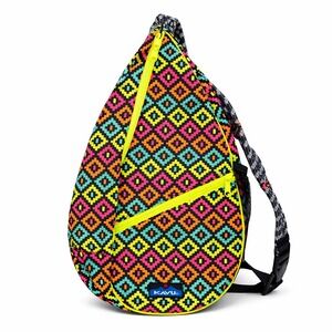 NEW - KAVU Paxton Rope Bag Neon Geometric Diamond Sling Backpack Multi Color
